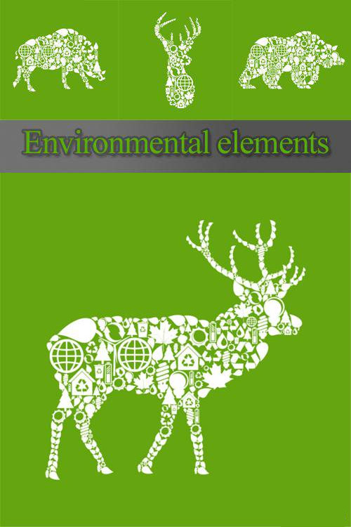 Environmental elements of collage images of animals Vector 