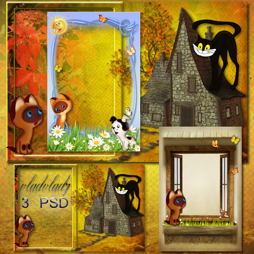 The collection of children's Photoframe with cartoon kitten