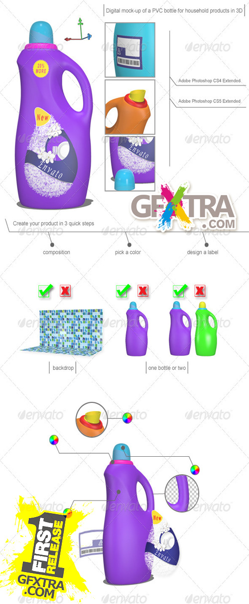 GraphicRiver - Mock-up of a 3D Cleaning Bottle for Household Prod
