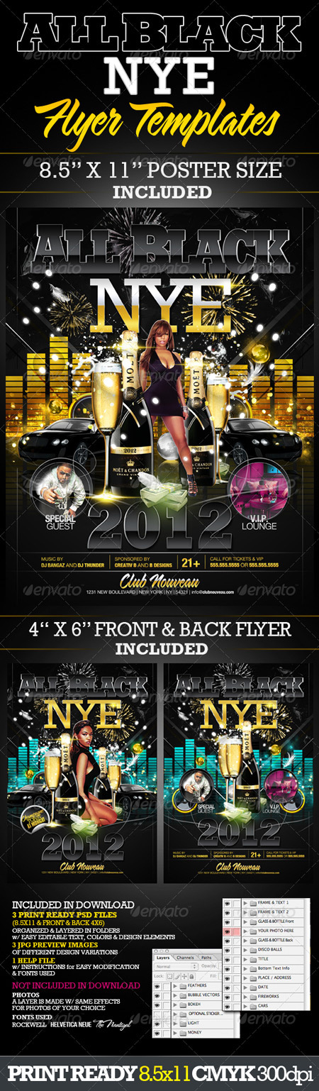 GraphicRiver All Black NYE Flyer Templates