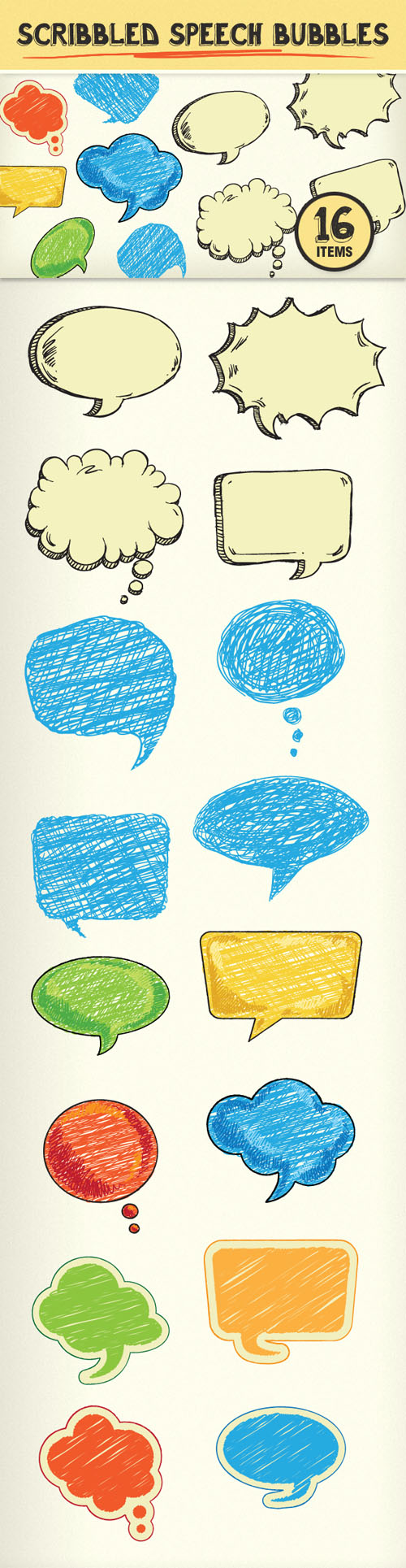 Designtnt - Scribbled Vector Speech Bubbles