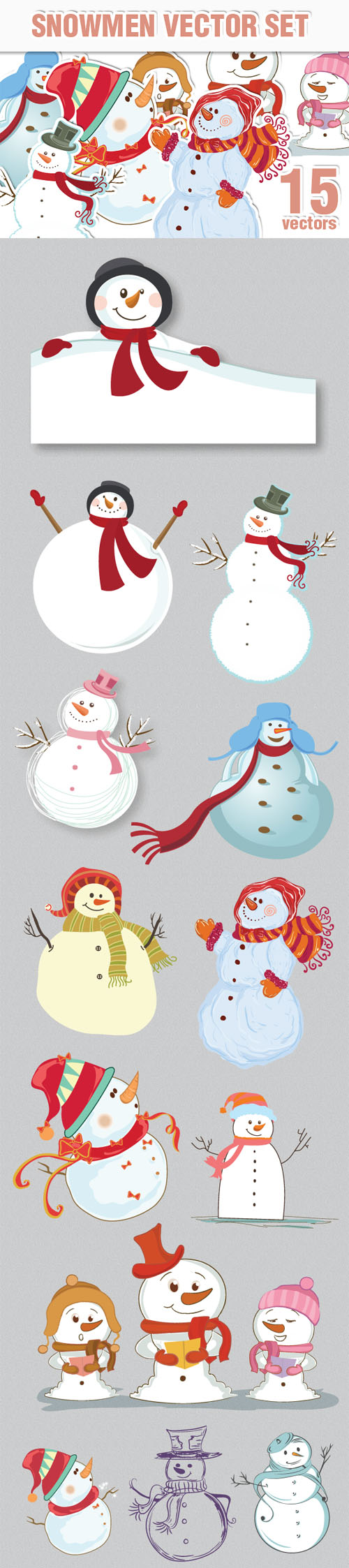 Designtnt - Snowmen Vector Set 1