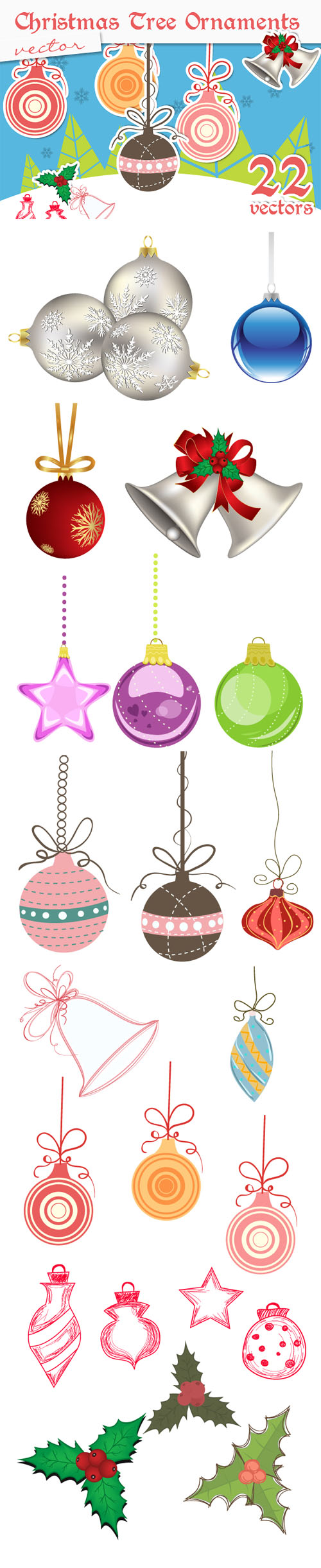 Designtnt - Vector Christmas Tree Ornaments