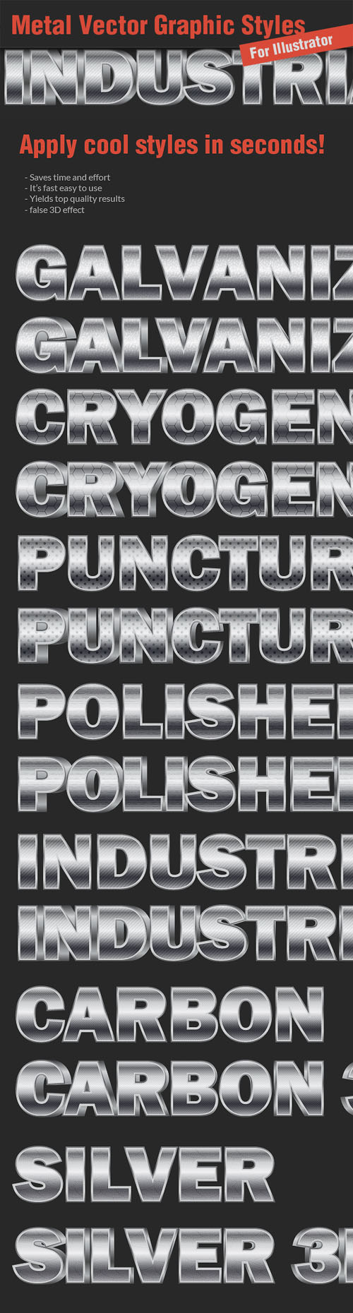 Designtnt - Metal Text Tyles for Illustrator