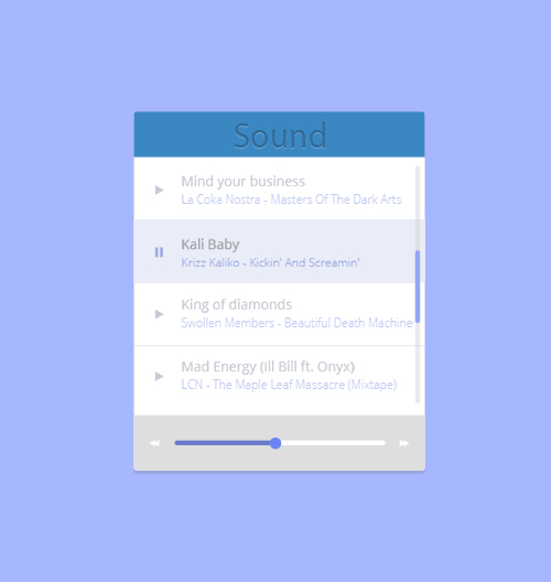 PSD Web Design - Blue Flat music player
