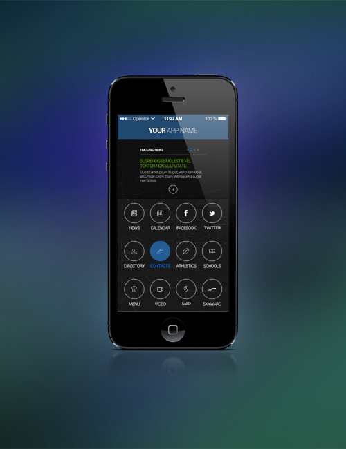 PSD Source - iOS7 Grid Menu & News