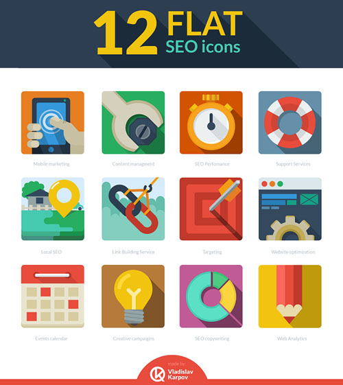 12 Flat Seo Icons