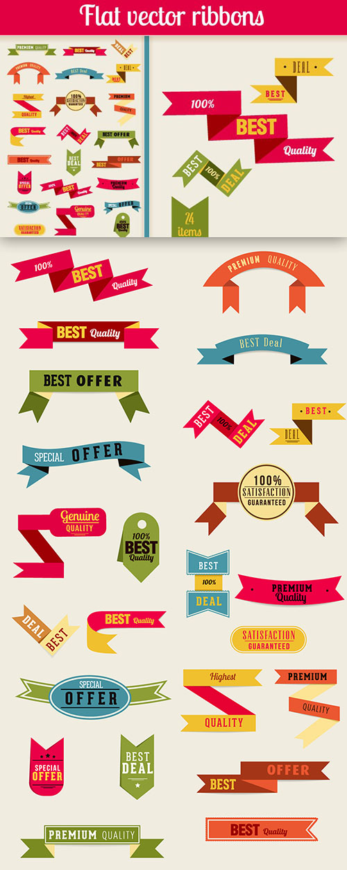 Designtnt - Flat Vector Retro Ribbons