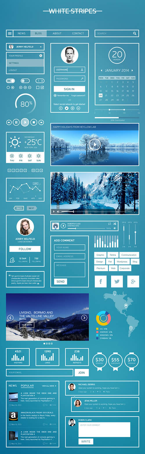 PSD Web Design - White Stripes UI Kit