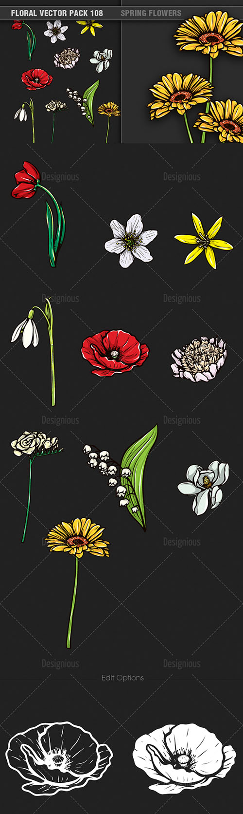 Spring Flowers Vector Illustrations Pack 108