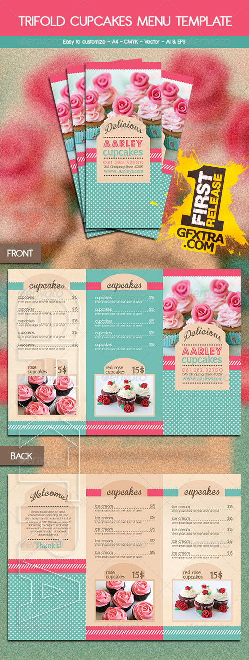 GraphicRiver - Trifold Cupcakes Menu Template 