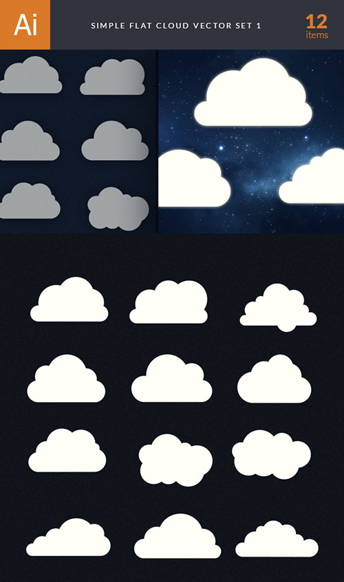 Simple Flat Cloud Vector Elements Pack 1