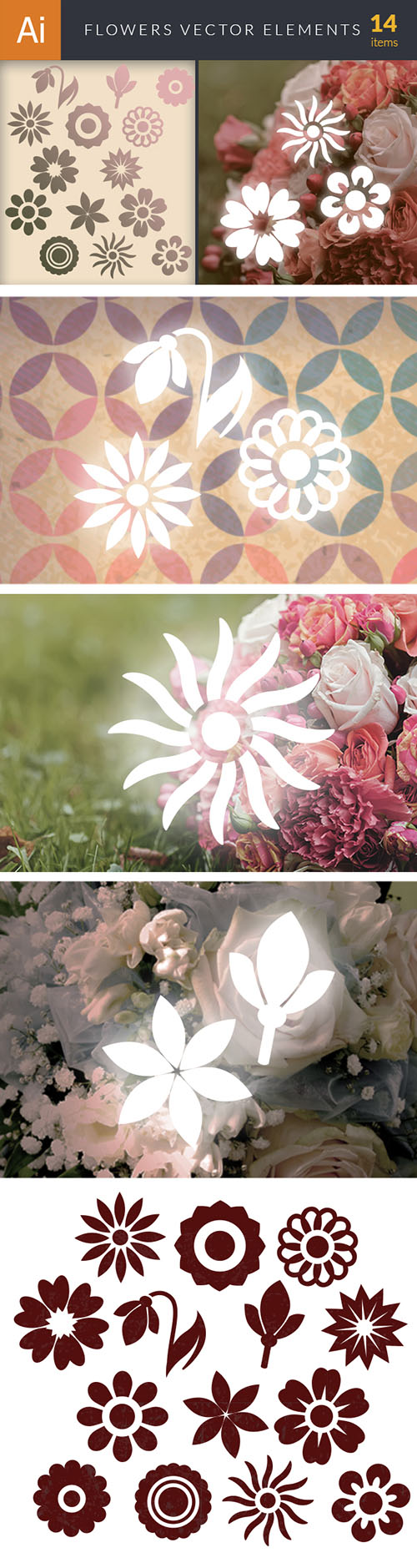 Simple Flowers Vector Elements Set 1