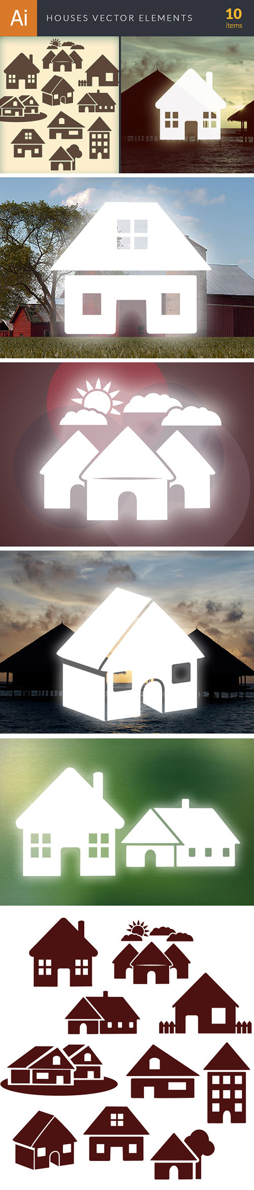 Simple Houses Vector Elements Set 1