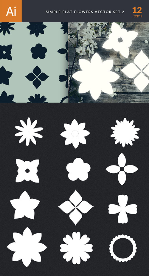 Simple Flat Flowers Vector Elements Set 2