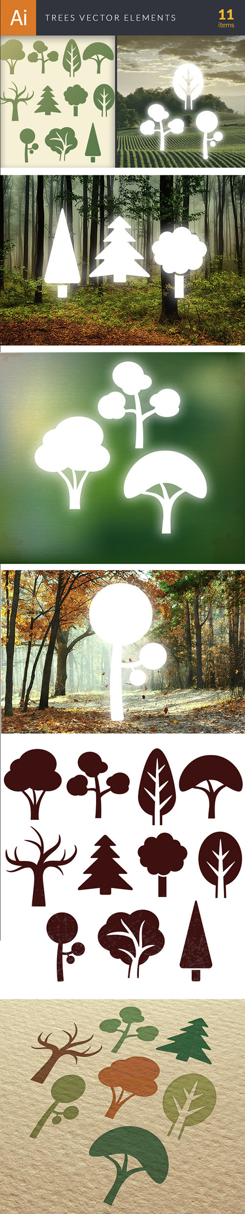 Simple Trees Vector Elements Set 2