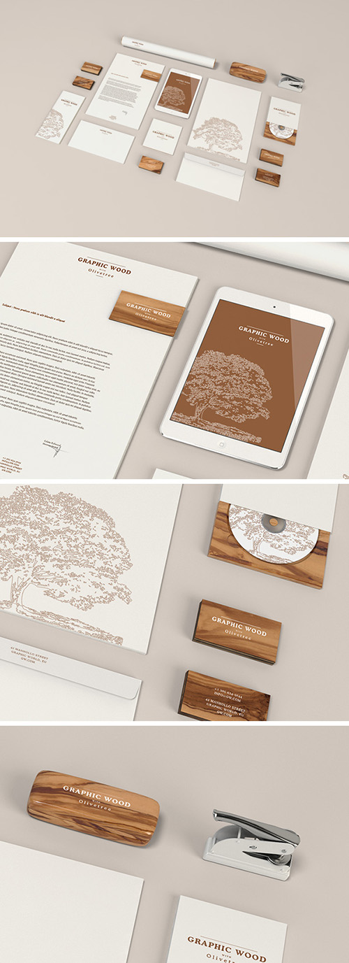 PSD - Stationery MockUp - Wood Edition